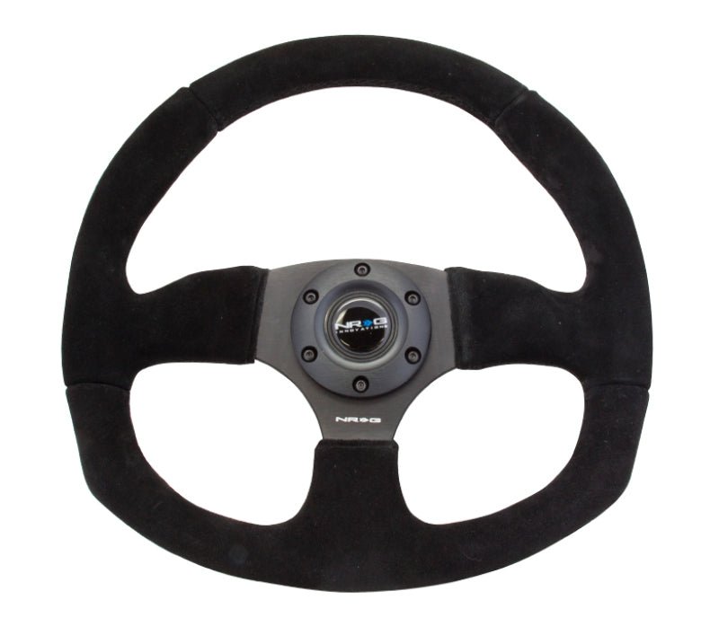NRG Reinforced Steering Wheel (320mm Horizontal / 330mm Vertical) Black Suede w/Black Stitching - My Store