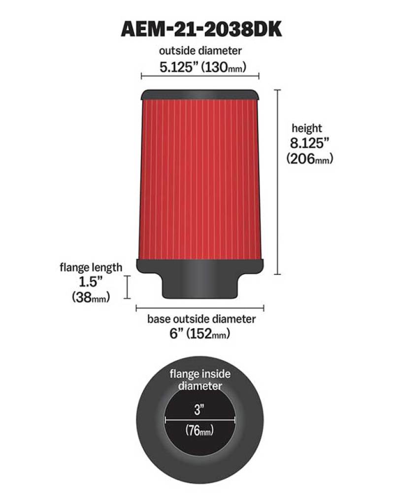 AEM 3 in Short Neck 8 in Element Filter - My Store