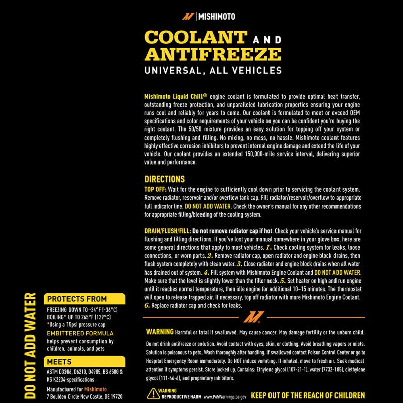 Mishimoto Liquid Chill EG Coolant, Universal, Yellow - My Store