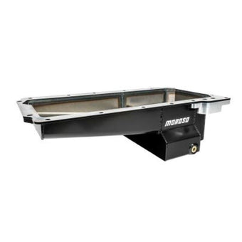 compare product Moroso GM LS Swap (w/Rear Sump/Spin-On Filter Adapter) Wet Sump 7qt 6in Angled Steel Oil Pan - Black