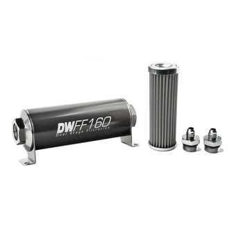 compare product DeatschWerks Stainless Steel 6AN 100 Micron Universal Inline Fuel Filter Housing Kit (160mm)