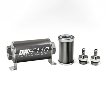 compare product DeatschWerks Stainless Steel 5/16in 40 Micron Universal Inline Fuel Filter Housing Kit (110mm)