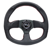 NRG Reinforced Steering Wheel (320mm Horizontal / 330mm Vertical) Leather w/Red Stitching - My Store