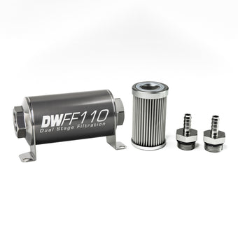 compare product DeatschWerks Stainless Steel 5/16in 10 Micron Universal Inline Fuel Filter Housing Kit (110mm)