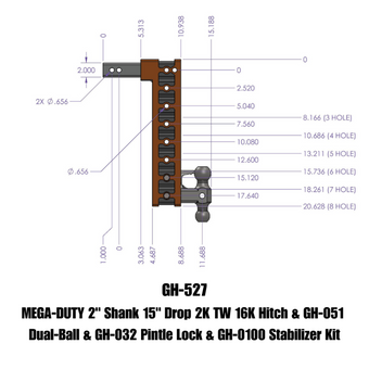 compare product Gen-Y Mega Duty 2in Shank 15in Drop 16K Hitch w/Dual-Ball/Pintle Lock/Stabilizer Kit