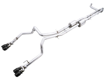 compare product AWE Tuning 4th Gen GM 1500 6.2L 0FG Cat-Back Split Rear Exit (w/ Bumper Cutouts) - Quad Diamond Tips
