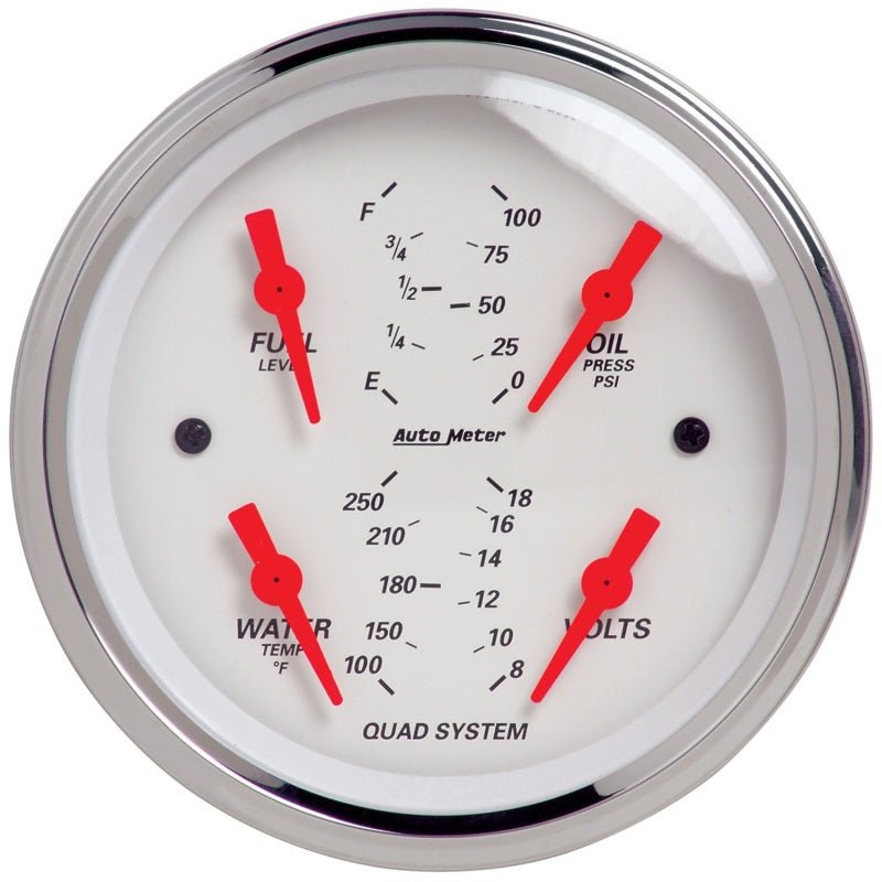 Autometer Arctic White 3 - 3/8in Quad Gauge 100 PSI/100 - 250 Deg F / 8 - 18V / 240 - 33 Ohm - My Store