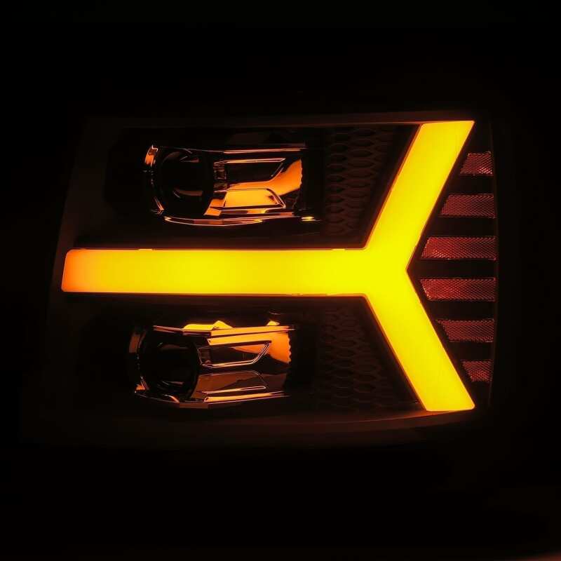 AlphaRex 07 - 13 Chevy 1500 LUXX LED Proj Headlights Plank Style Jet Blk w/ Activ Light/Seq Signal/DRL - My Store