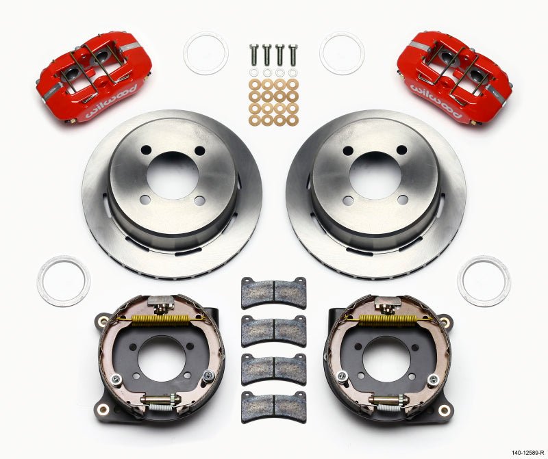 Wilwood Dynapro Low - Profile 11.00in P - Brake Kit - Red Ford 7.5in Rear 2.80 Offset - 4 - Lug - My Store