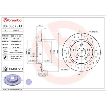 compare product Brembo OE 2015 Chevrolet Cruze Drilled Xtra Brake Disc - Rear