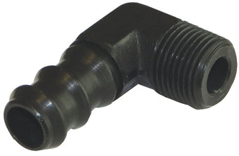 compare product Moroso Air/Oil Separator Fuel Line Fitting - 3/8in to 1/2in Hose - 90 Degree - Black - Single