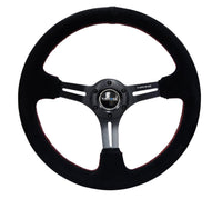 NRG Reinforced Steering Wheel (350mm / 3in. Deep) Blk Suede w/Red Stitching & 5mm Spokes w/Slits - My Store