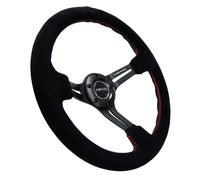 NRG Reinforced Steering Wheel (350mm / 3in. Deep) Blk Suede w/Red Stitching & 5mm Spokes w/Slits - My Store