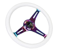 NRG Classic Wood Grain Steering Wheel (350mm) Glow - N - The - Dark Green Grip w/Neochrome 3 - Spoke Center - My Store