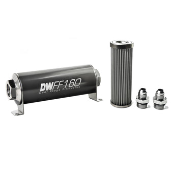 compare product DeatschWerks Stainless Steel 8AN 40 Micron Universal Inline Fuel Filter Housing Kit (160mm)