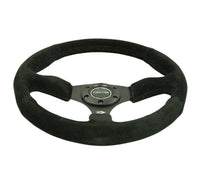 NRG Reinforced Steering Wheel (350mm / 2.5in. Deep) Blk Suede Comfort Grip w/5mm Matte Blk Spokes - My Store