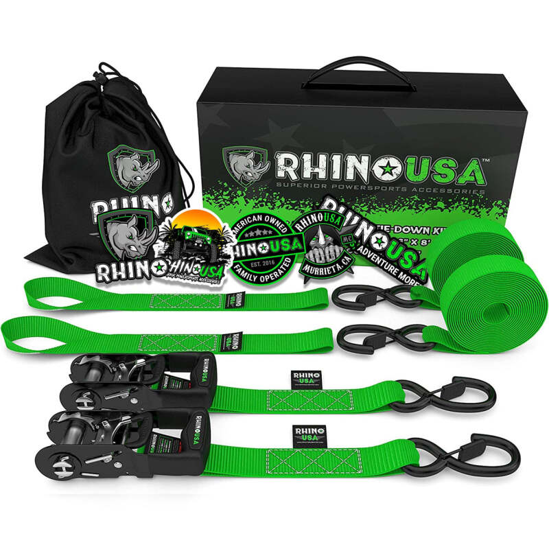 Rhino USA Heavy Duty Ratchet Tie - Downs 2 - Pack (Green) 1.6In X 8Ft - My Store