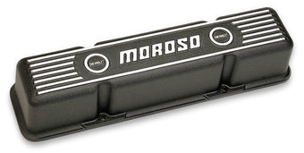 compare product Moroso Chevrolet Small Block Valve Cover - 3.5in - Black Finished Aluminum - Pair