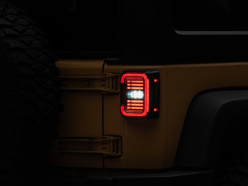 Raxiom 07 - 18 Jeep Wrangler JK Axial Series LED Halo Tail Lights - Black Housing (Dark Smoked Lens) - My Store
