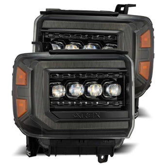compare product AlphaRex 14-18 GMC Sierra NOVA LED Proj Headlights Plnk Style Alpha Blk w/Activ Light/Seq Signal/DRL