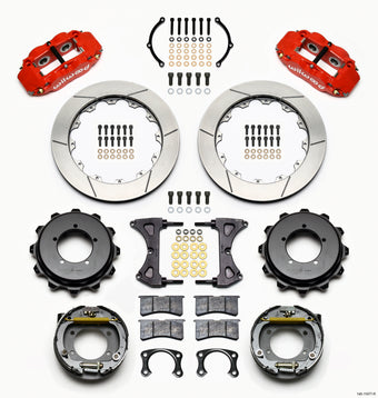 compare product Wilwood Narrow Superlite 4R Rear Kit 12.88in Drilled Red Speedway Eng Floater w/ New Style End
