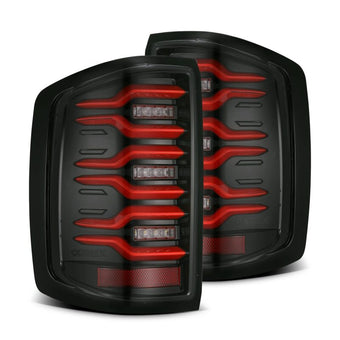 compare product AlphaRex 14-18 Chevy Silverado 1500 Luxx-Series LED Tail Lights Black/Red w/Activ Light/Seq Signal