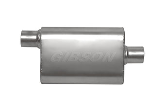 compare product Gibson CFT Superflow Offset/Center Oval Muffler - 4x9x18in/2.5in Inlet/2.5in Outlet - Stainless