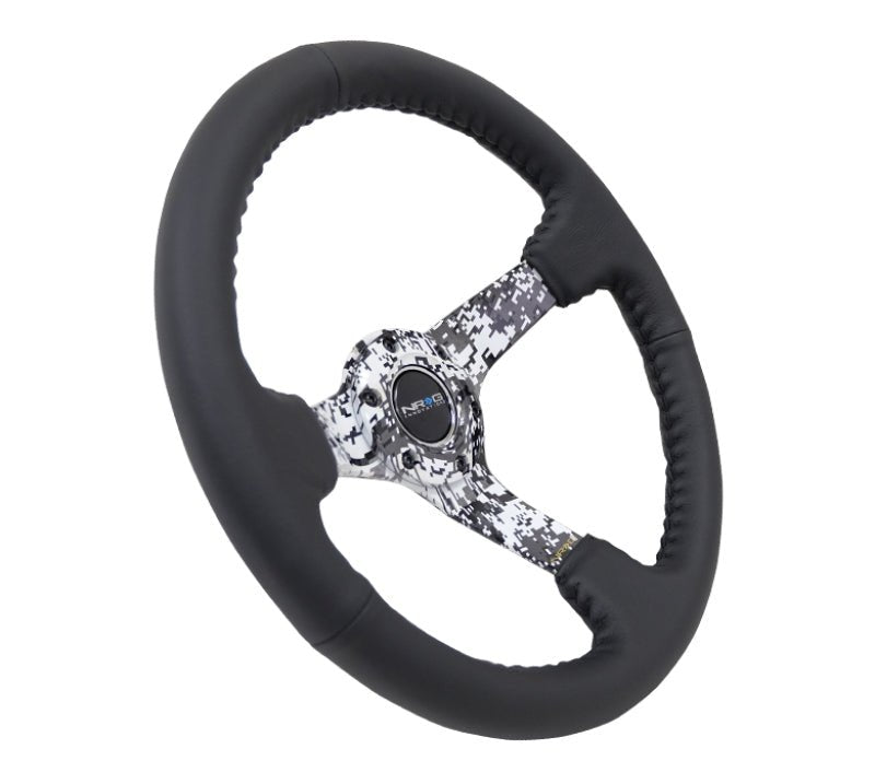 NRG Reinforced Steering Wheel (350mm / 3in. Deep) Blk Leather w/Hydrodipped Digi - Camo Spokes - My Store