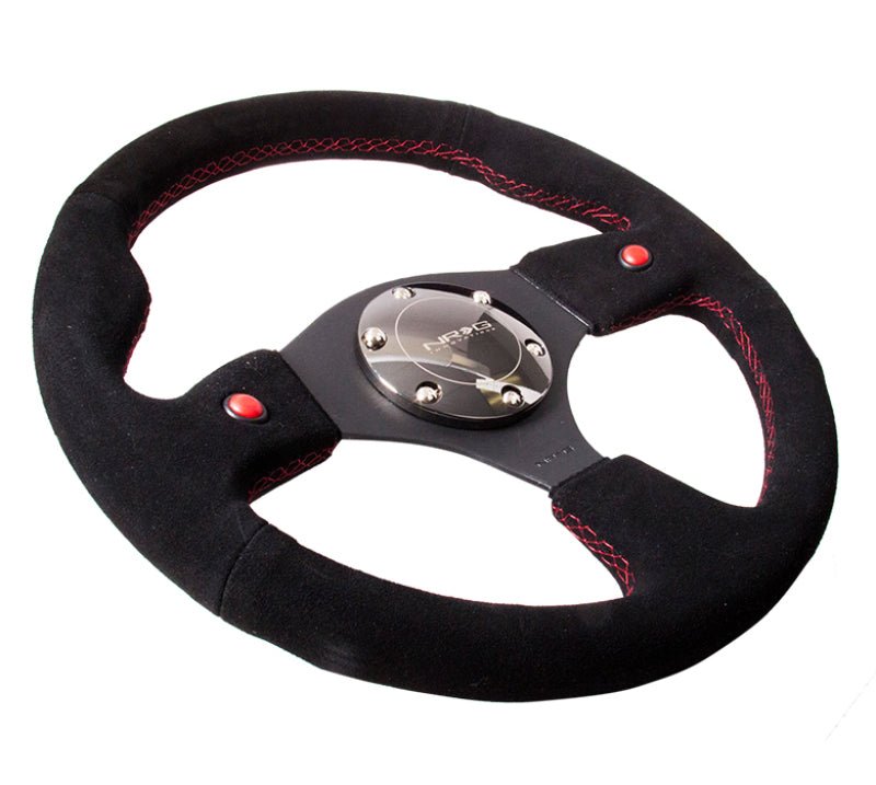 NRG Reinforced Steering Wheel (320mm) Blk Suede w/Dual Buttons - My Store