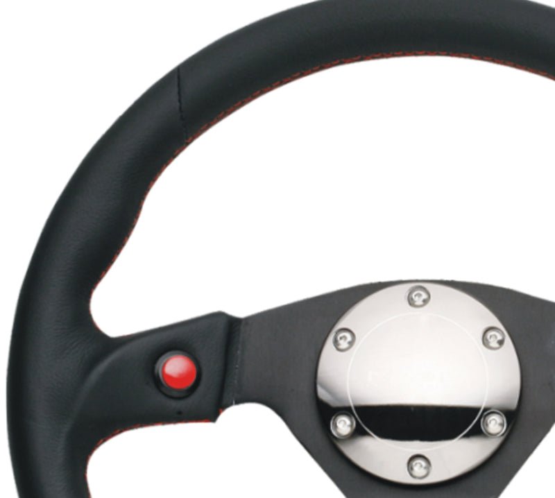 NRG Reinforced Steering Wheel (320mm) Blk Leather w/Dual Buttons - My Store