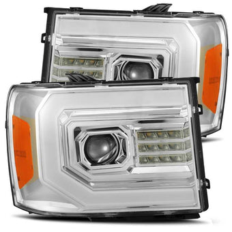 compare product AlphaRex 07-13 GMC 1500HD PRO-Series Projector Headlights Plank Style Chrm w/Activ Light/Seq Signal