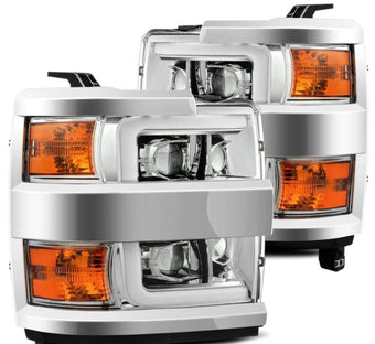compare product AlphaRex 15-19 Chevy Silverado 2500/3500 LUXX-Series Proj. Headlights Chrome w/Actv SeqSig & DRL