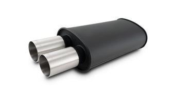 compare product Vibrant Streetpower Flat Blk Muffler 9x5x15in Body 2.5in Inlet ID 3in Tip OD w/Dual Straight Tips