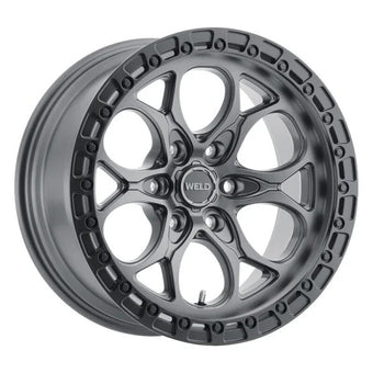 compare product Weld Ledge 6 18x9 / 6x135 / ET -12 / BS 4.51 - Satin Gunmetal w/ Satin Black Ring Wheel