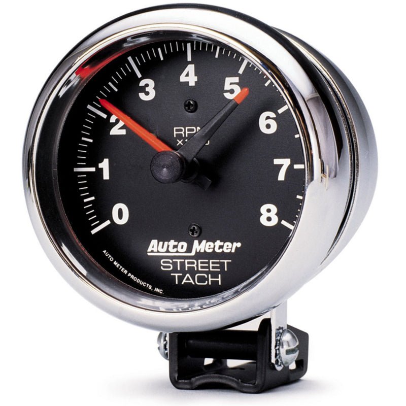 Autometer Traditional Chrome 3 - 3/4in 8k w/ Red Line Tachometer - My Store