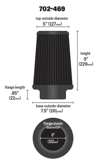 Airaid Universal Air Filter - Cone 6 x 7 1/4 x 5 x 9 - Blue SynthaMax - My Store