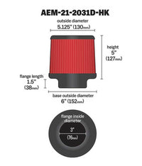 AEM Dryflow 3in. X 5in. Round Tapered Air Filter - My Store