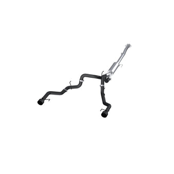 compare product MBRP 22-23 Ford F150 T304 5in OD Black Tip Dual Rear Exit 3in Black Coated Cat Back Exhaust